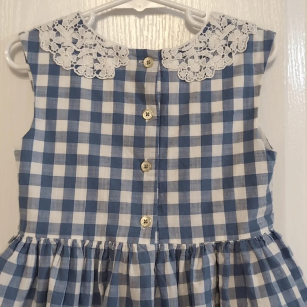 OshKosh Blue & White Check Dress Size 5T. Lace trim